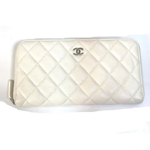 CHANEL Handbags - CHANEL A50097 Matelasse CC CC Mark Zip Around Quilted Wallet Long Wallet White
